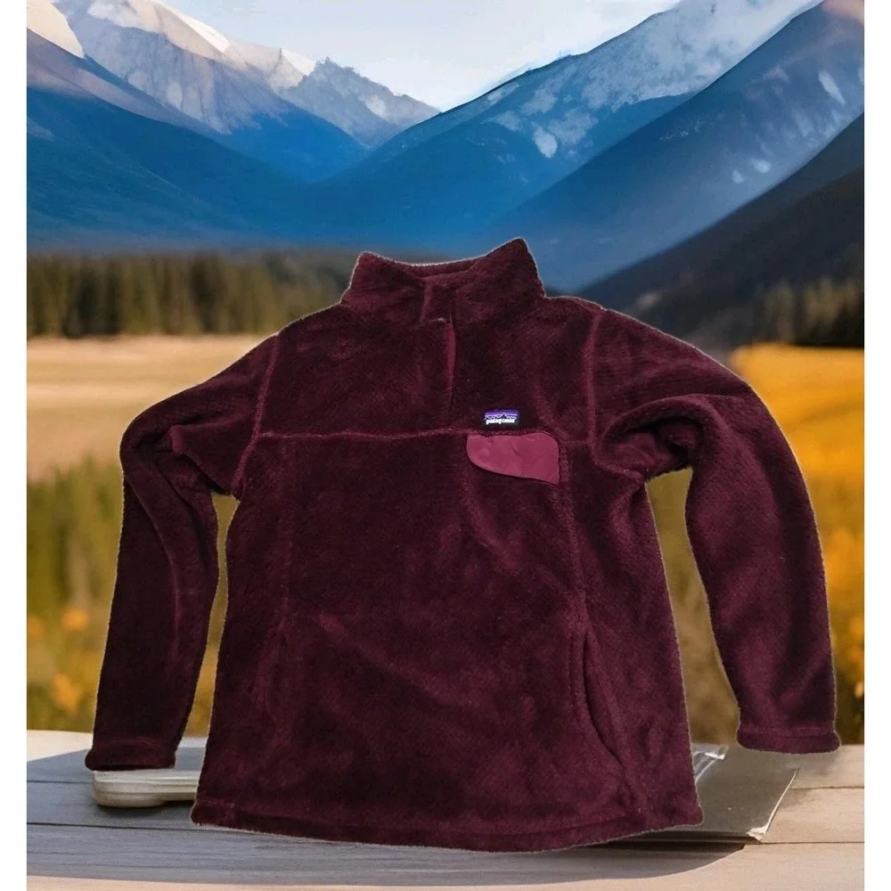 Patagonia Re-Tool Snap-T Fleece Kids Size 12 Burgundy Excellent Pullover‎ Jacket